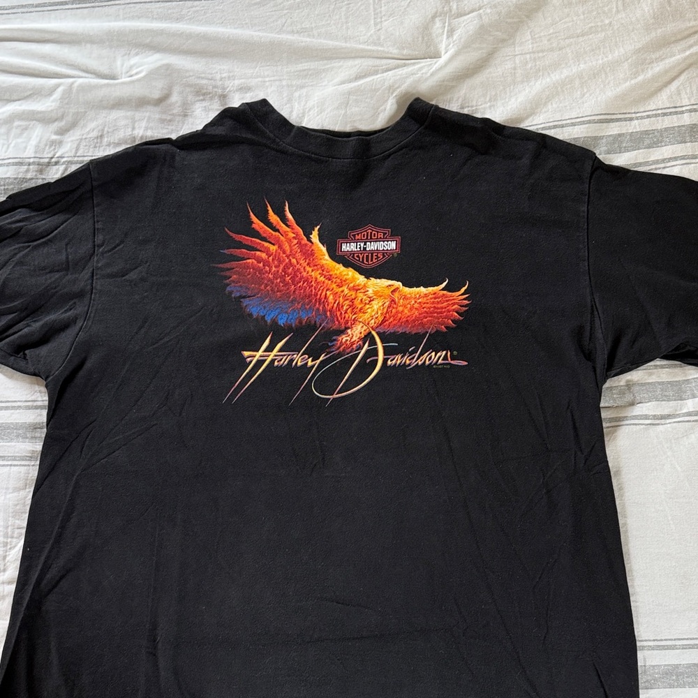 Vintage Harley-Davidson Black Tee with Fiery Eagle Graphic - St Louis MO